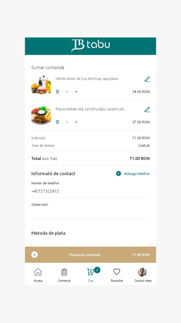 Tabu Food - Aplicatie Android si iOS pentru comenzi mancare